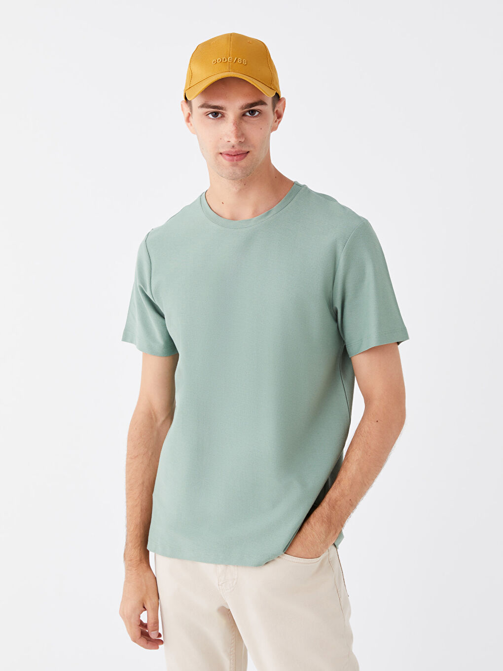 Yeşil Bisiklet Yaka Kısa Kollu Erkek Tişört