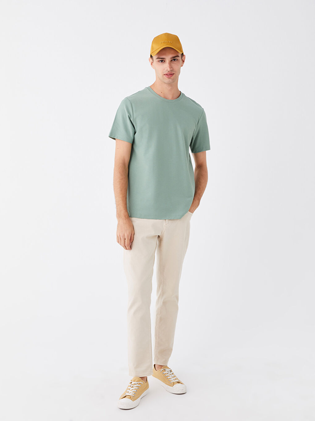 Yeşil Bisiklet Yaka Kısa Kollu Erkek Tişört-2