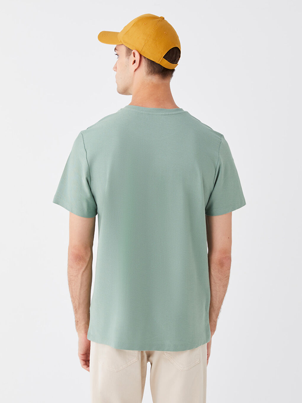 Yeşil Bisiklet Yaka Kısa Kollu Erkek Tişört-4