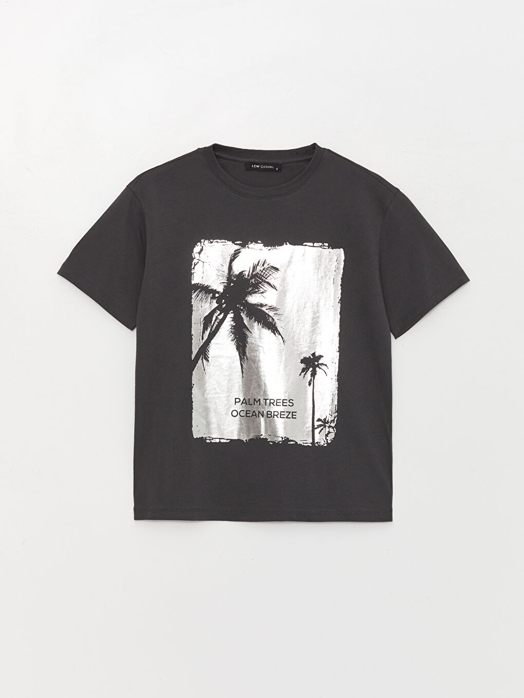 Antrasit Bisiklet Yaka Baskılı Kısa Kollu Kadın Tişört-5