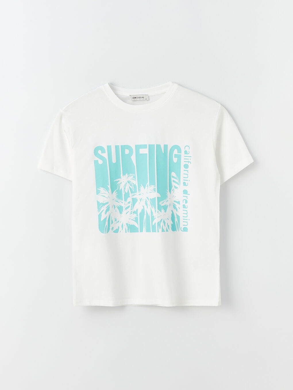 Ekru Bisiklet Yaka Baskılı Kısa Kollu Kadın Tişört-5