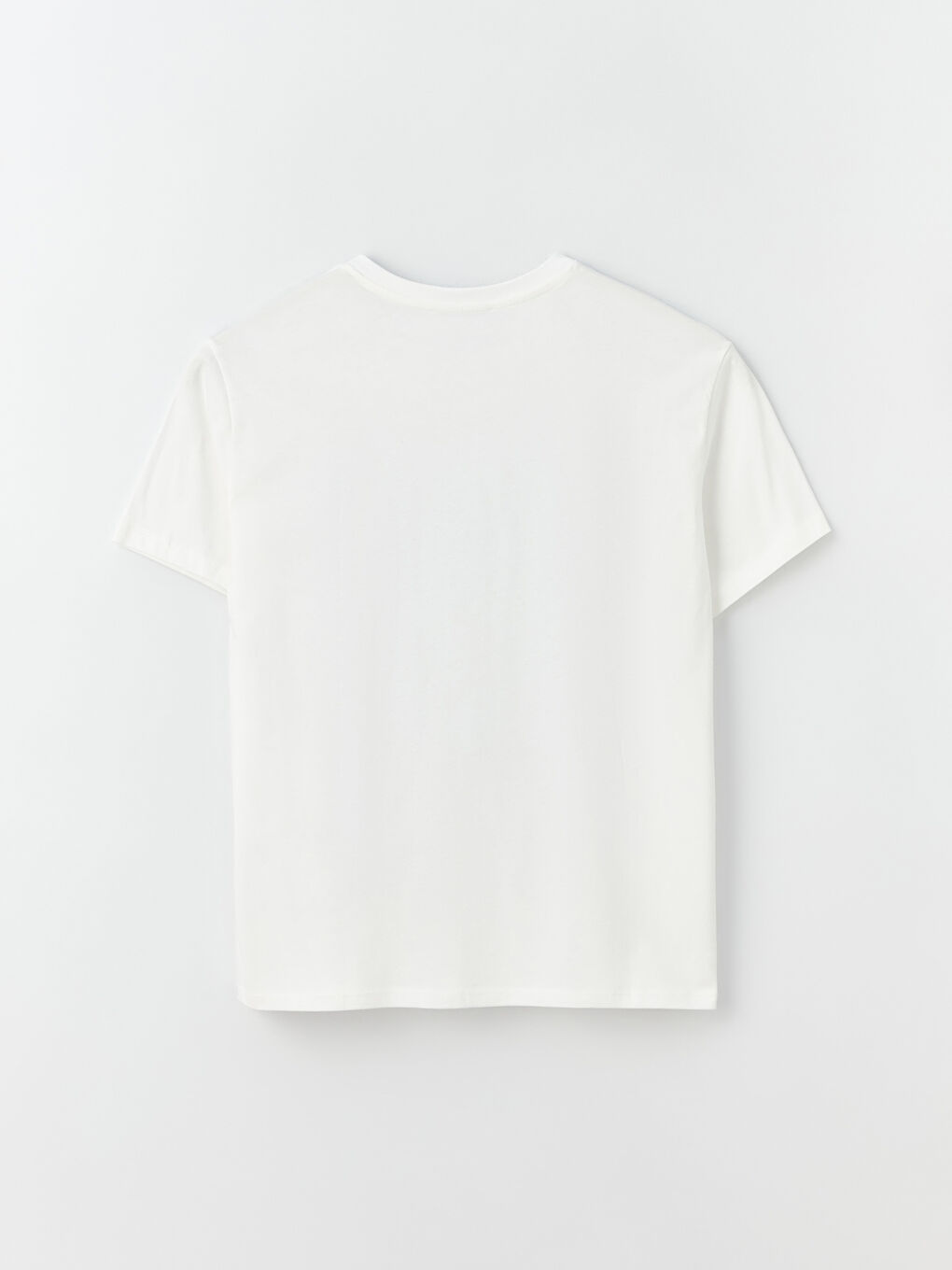 Ekru Bisiklet Yaka Baskılı Kısa Kollu Kadın Tişört-6