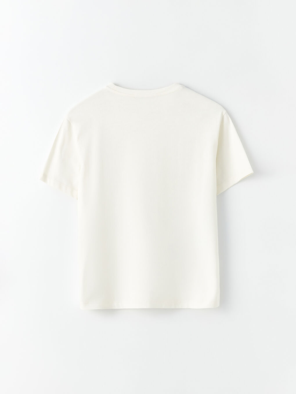 Ekru Bisiklet Yaka Baskılı Kısa Kollu Kadın Tişört-5