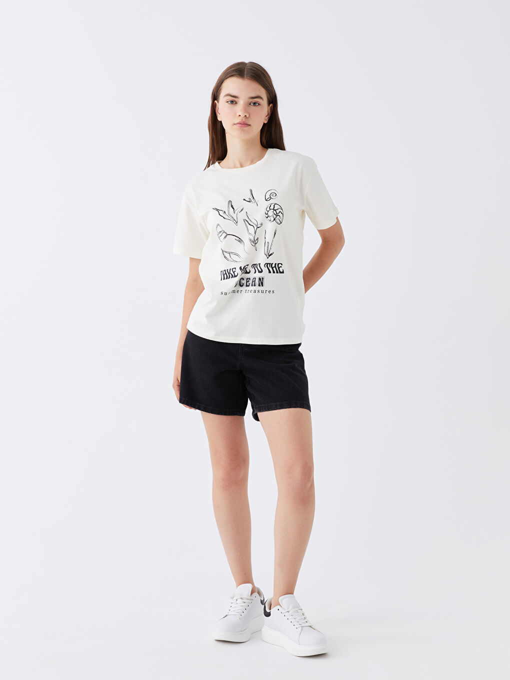 Crew Neck Printed Short Sleeve Women's T-Shirt-2