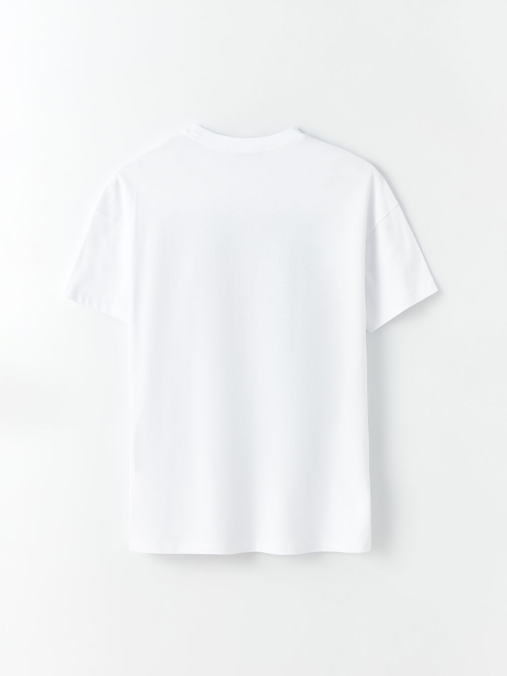 Beyaz Bisiklet Yaka Baskılı Kısa Kollu Oversize Kadın Tişört-6