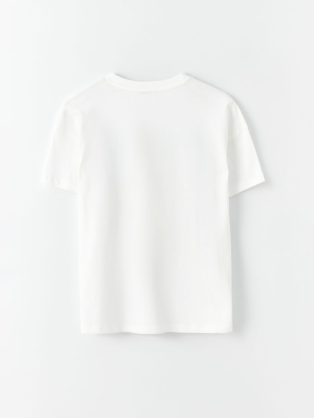 Ekru Bisiklet Yaka Baskılı Kısa Kollu Oversize Kadın Tişört-6