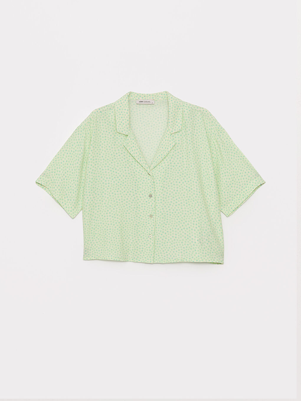 Yeşil Desenli Kısa Kollu Poplin Kadın Gömlek-5