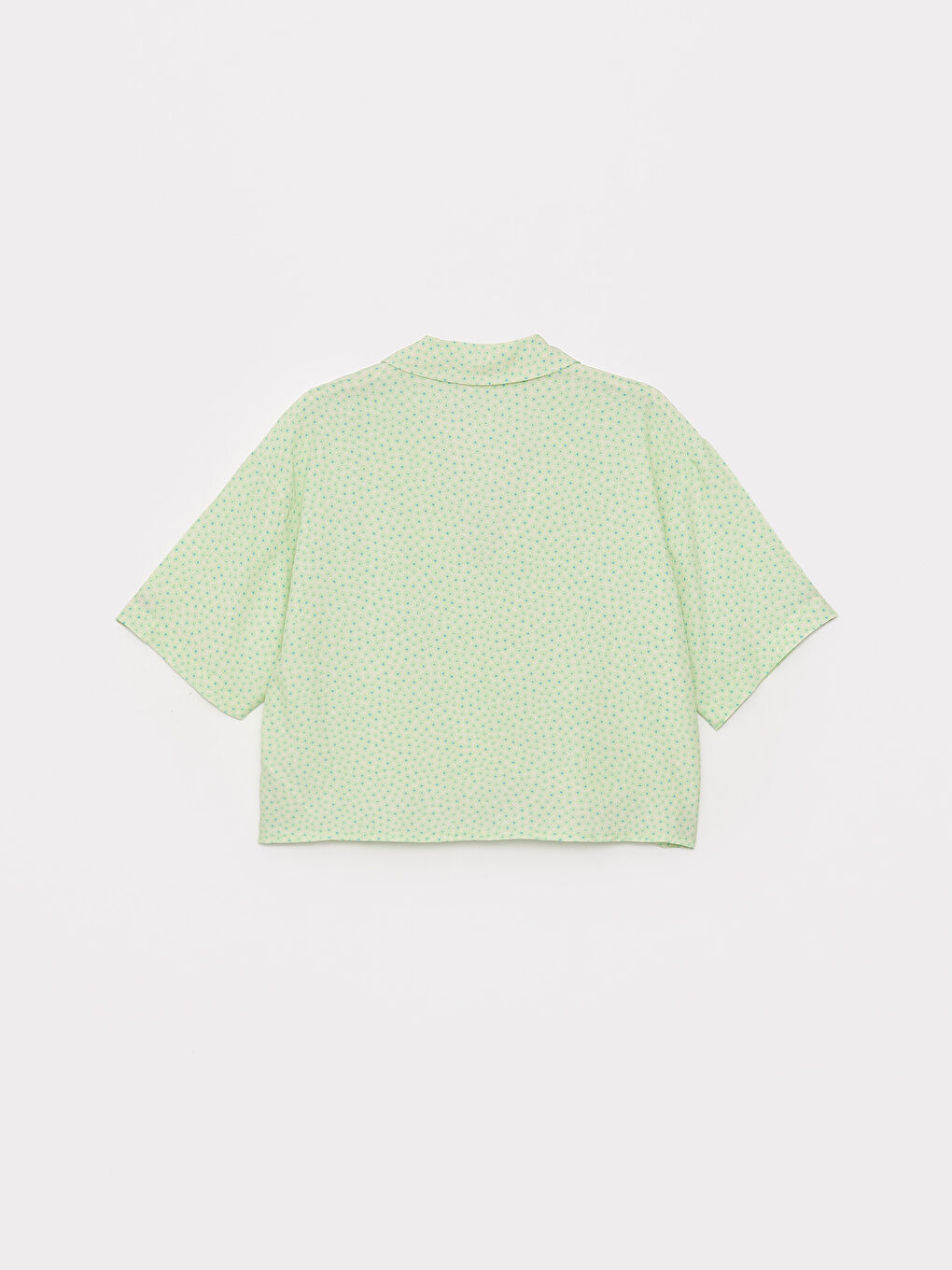 Yeşil Desenli Kısa Kollu Poplin Kadın Gömlek-6