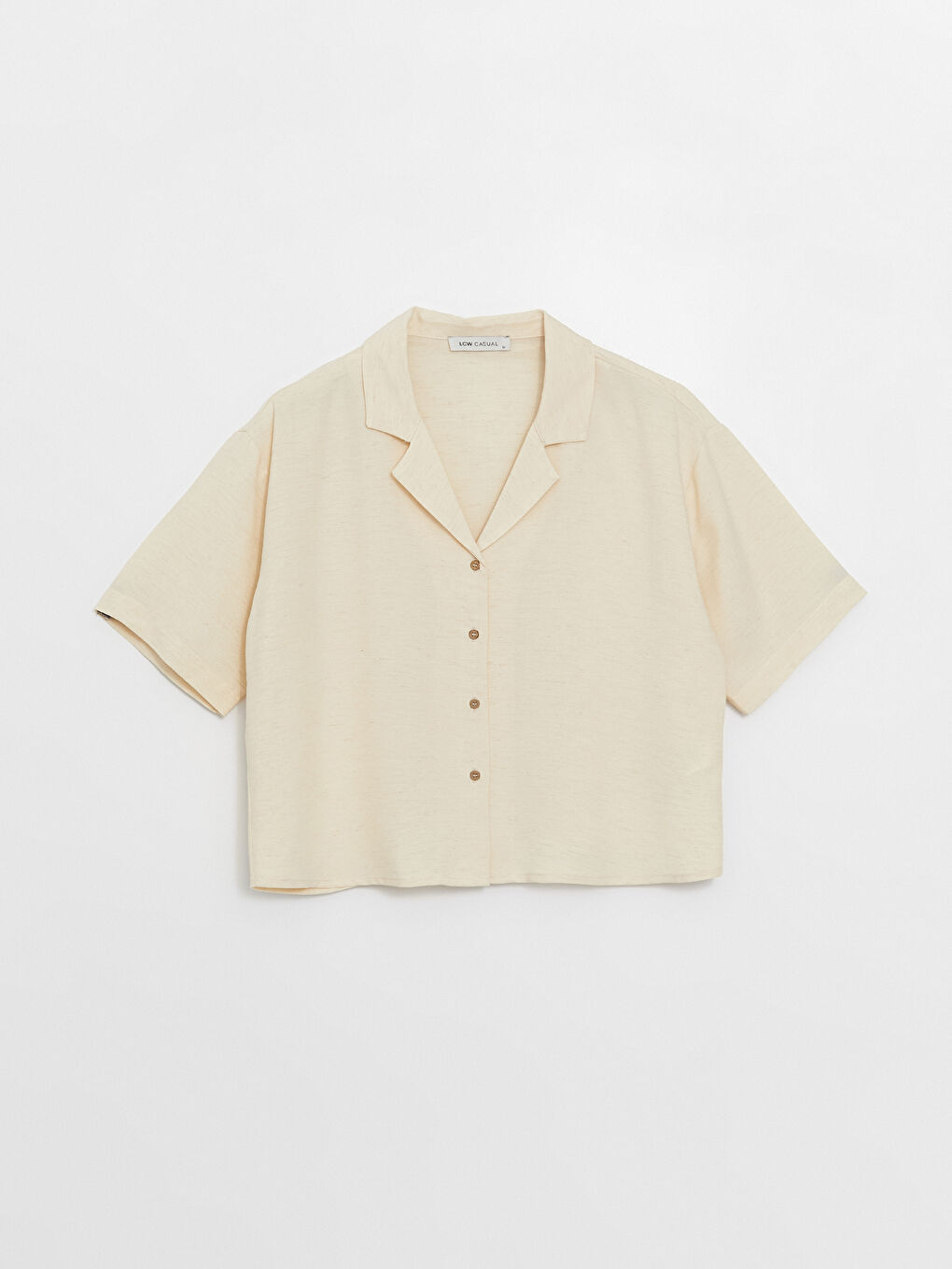 Plain Short Sleeve Linen Blend Women's Shirt-5