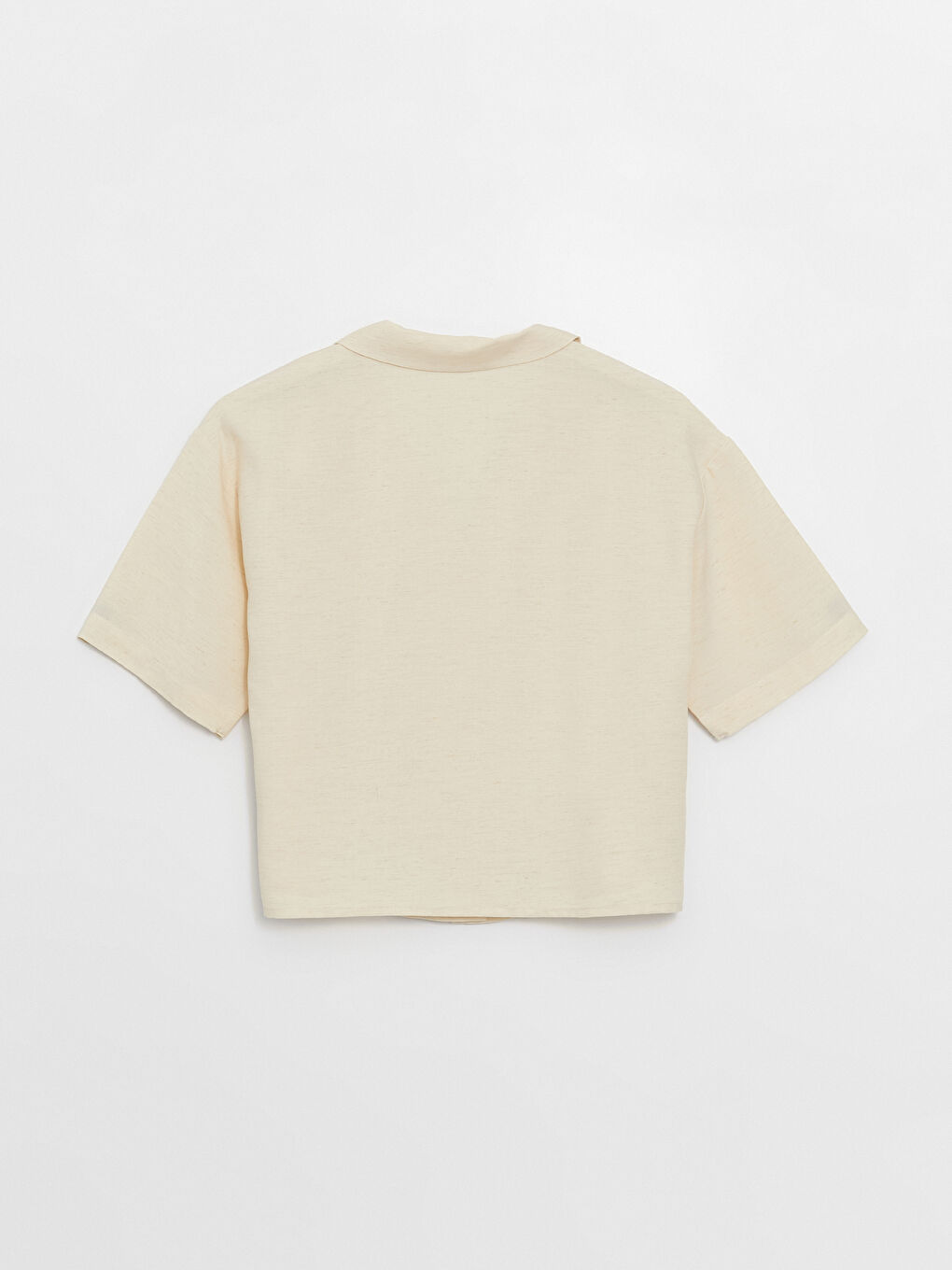 Plain Short Sleeve Linen Blend Women's Shirt-6