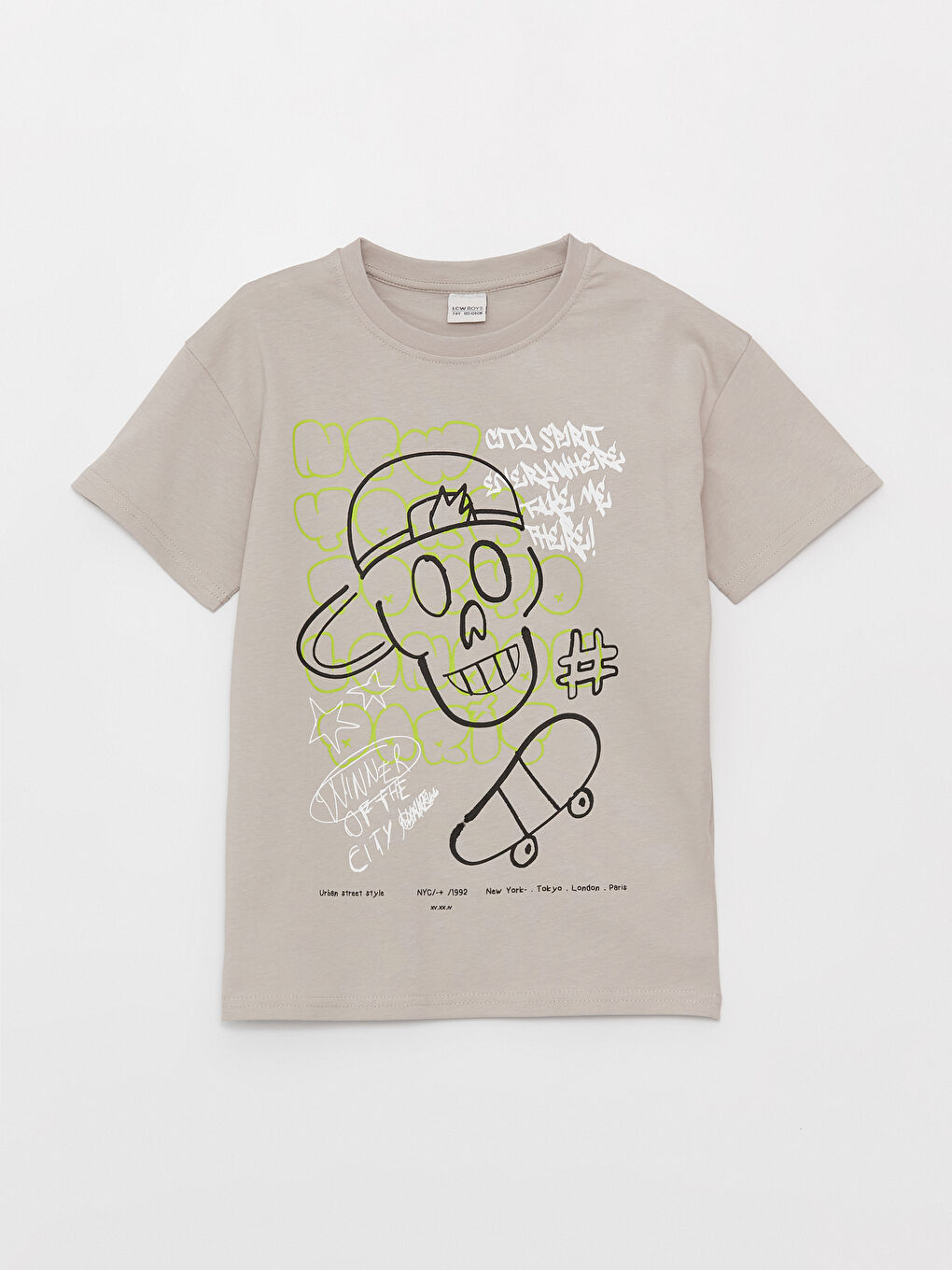 Gri Oversize Bisiklet Yaka Erkek Çocuk Tişört