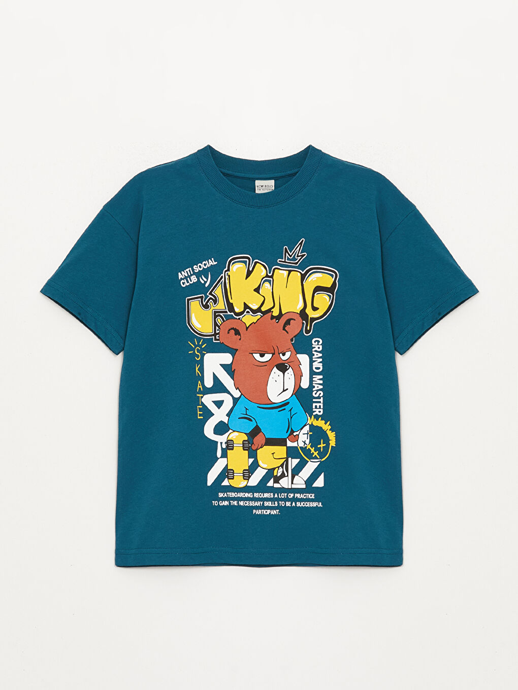 Petrol Oversize Bisiklet Yaka Erkek Çocuk Tişört