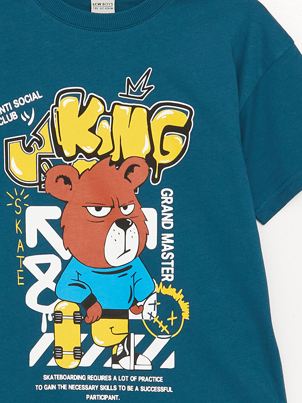 Petrol Oversize Bisiklet Yaka Erkek Çocuk Tişört-2