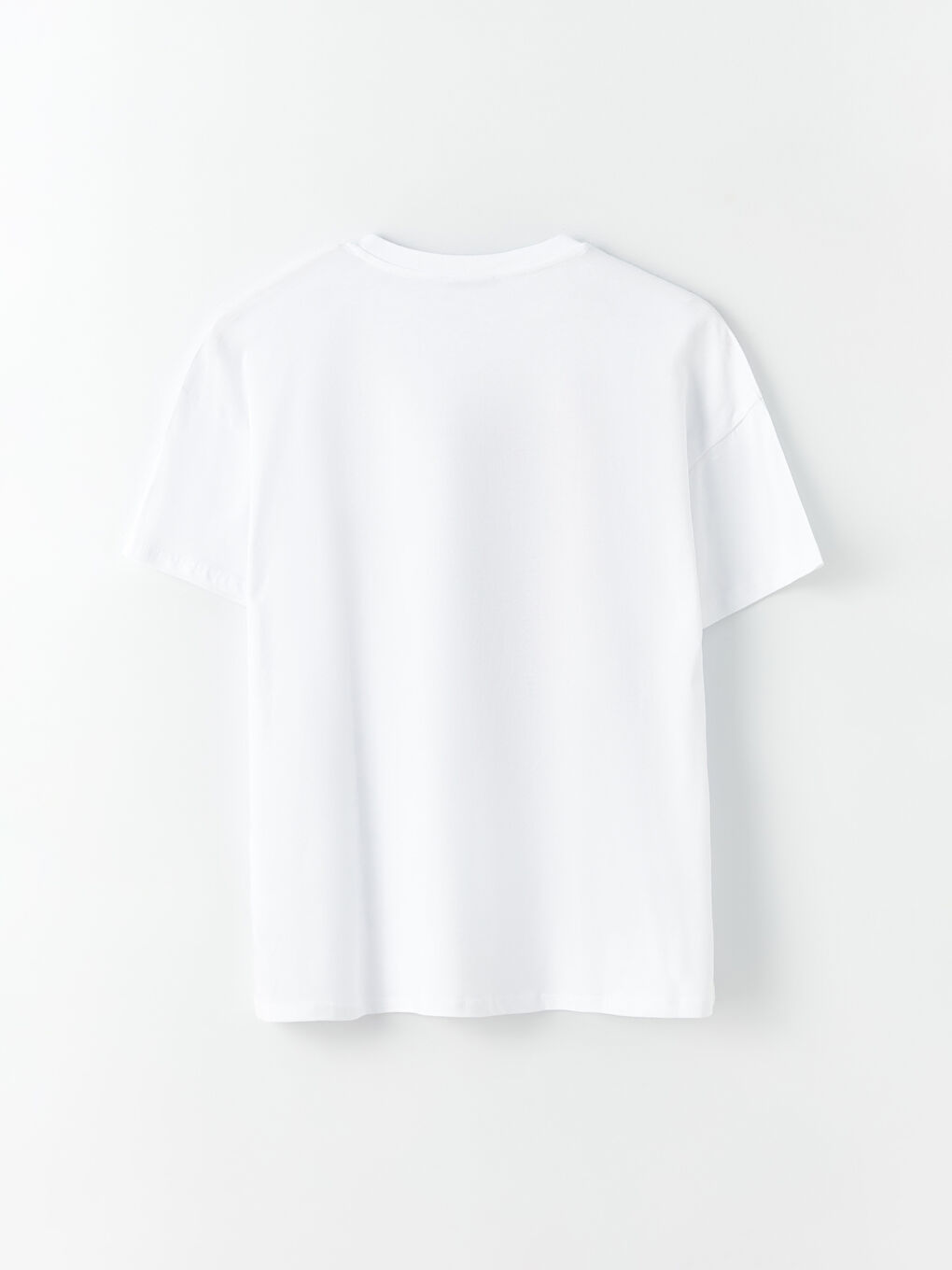 Beyaz Bisiklet Yaka Baskılı Kısa Kollu Kadın Tişört-5