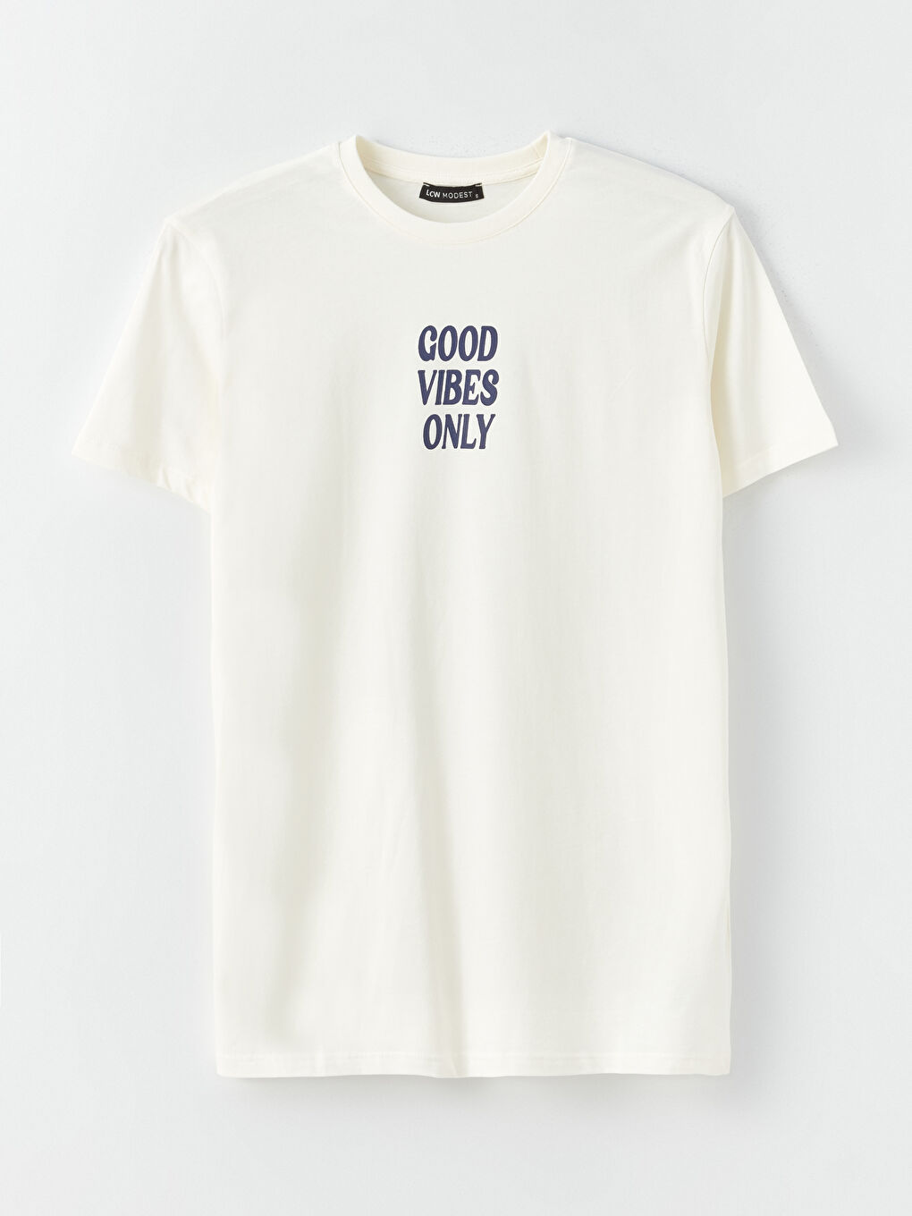 Ekru Bisiklet Yaka Baskılı Kısa Kollu Oversize Kadın Tunik-5