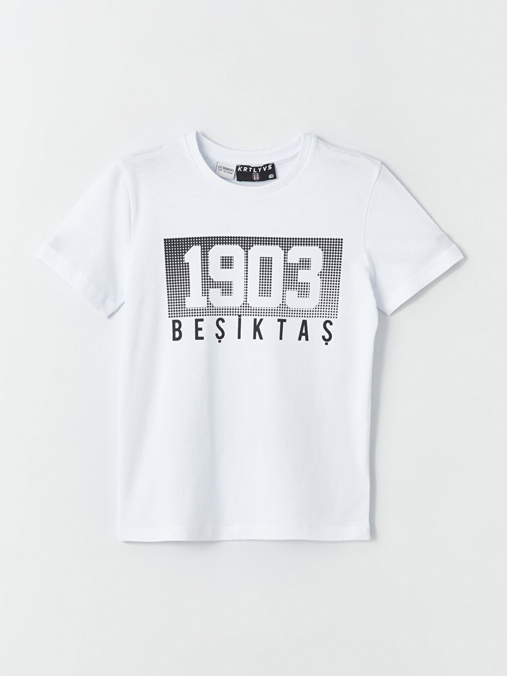 Beyaz Bisiklet Yaka Beşiktaş Baskılı Kısa Kollu Erkek Çocuk Tişört