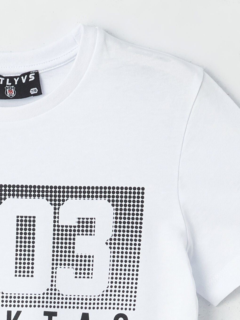 Beyaz Bisiklet Yaka Beşiktaş Baskılı Kısa Kollu Erkek Çocuk Tişört-1