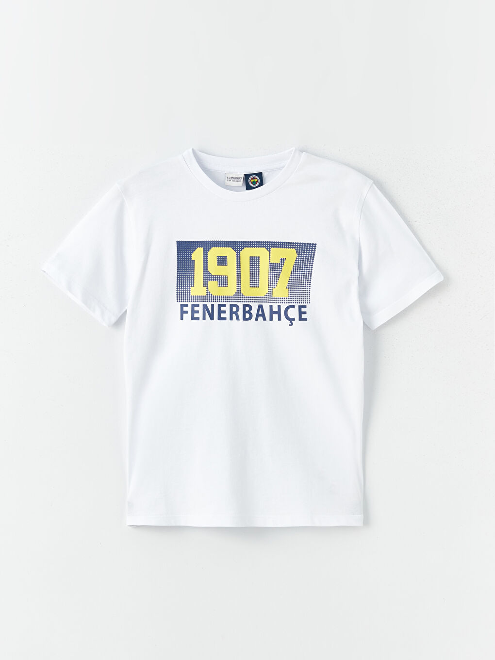 Beyaz Bisiklet Yaka Fenerbahçe Baskılı Kısa Kollu Erkek Çocuk Tişört