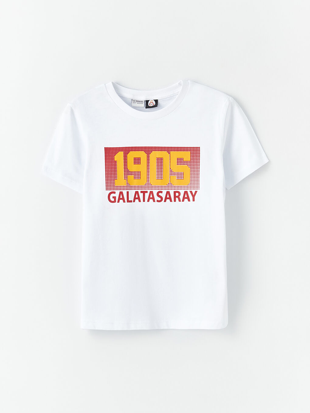 Beyaz Bisiklet Yaka Galatasaray Baskılı Kısa Kollu Erkek Çocuk Tişört