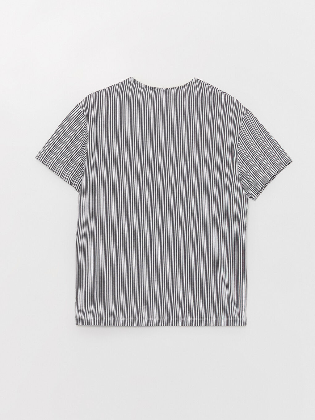 Bej Bisiklet Yaka Kısa Kollu Çizgili Erkek Tişört-6