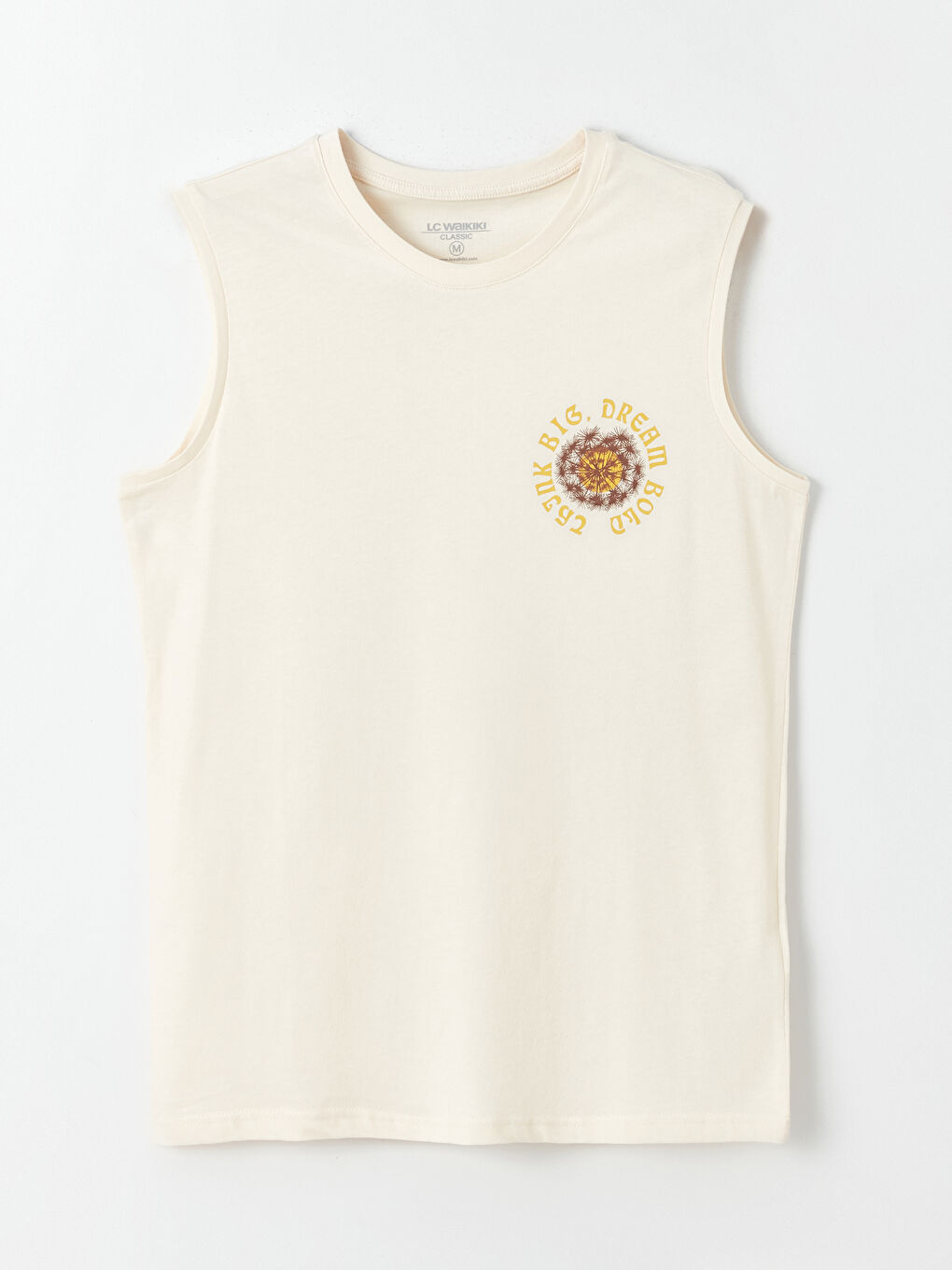 Ekru Bisiklet Yaka Baskılı Erkek Kolsuz Tişört-5