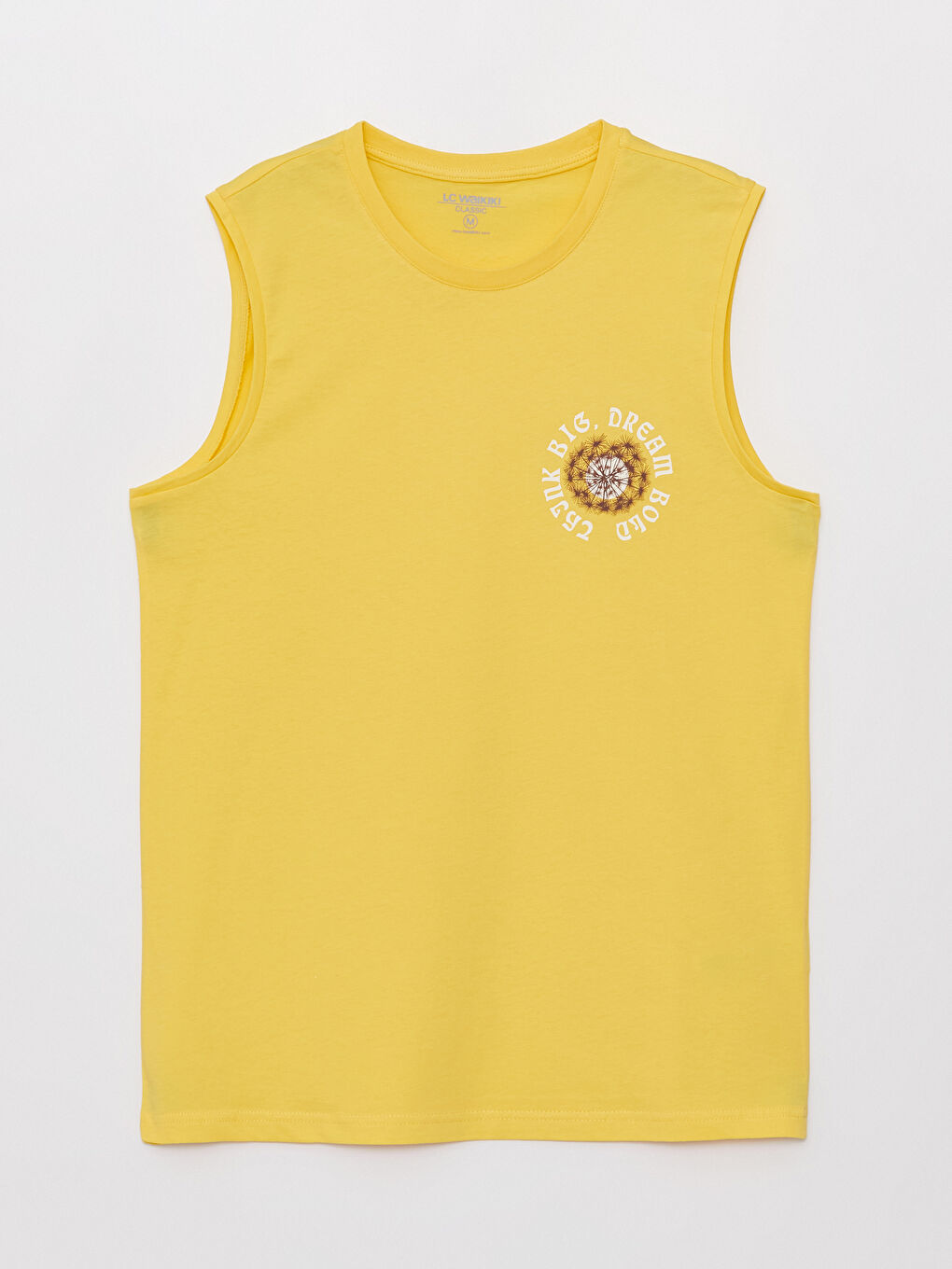 Sarı Bisiklet Yaka Baskılı Erkek Kolsuz Tişört-5