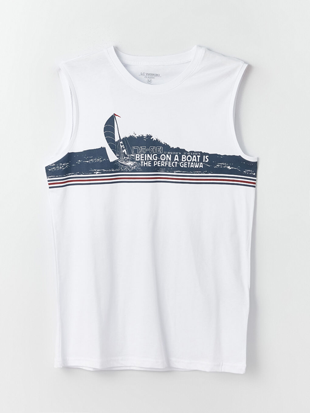 Beyaz Bisiklet Yaka Baskılı Penye Erkek Kolsuz Tişört-5