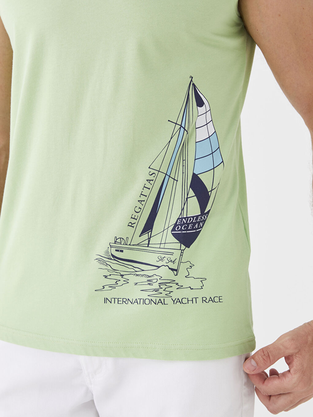 Yeşil Bisiklet Yaka Baskılı Penye Erkek Kolsuz Tişört-3