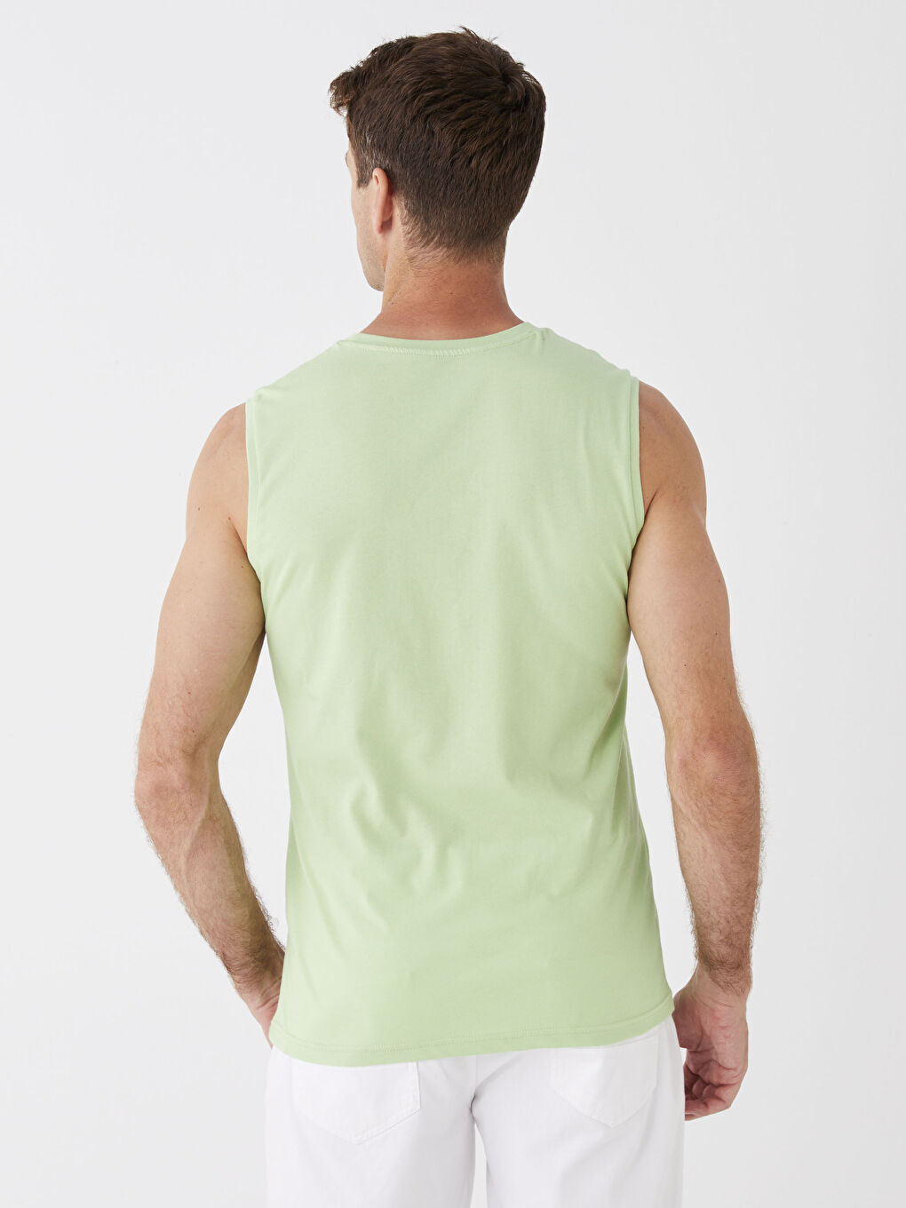 Yeşil Bisiklet Yaka Baskılı Penye Erkek Kolsuz Tişört-4