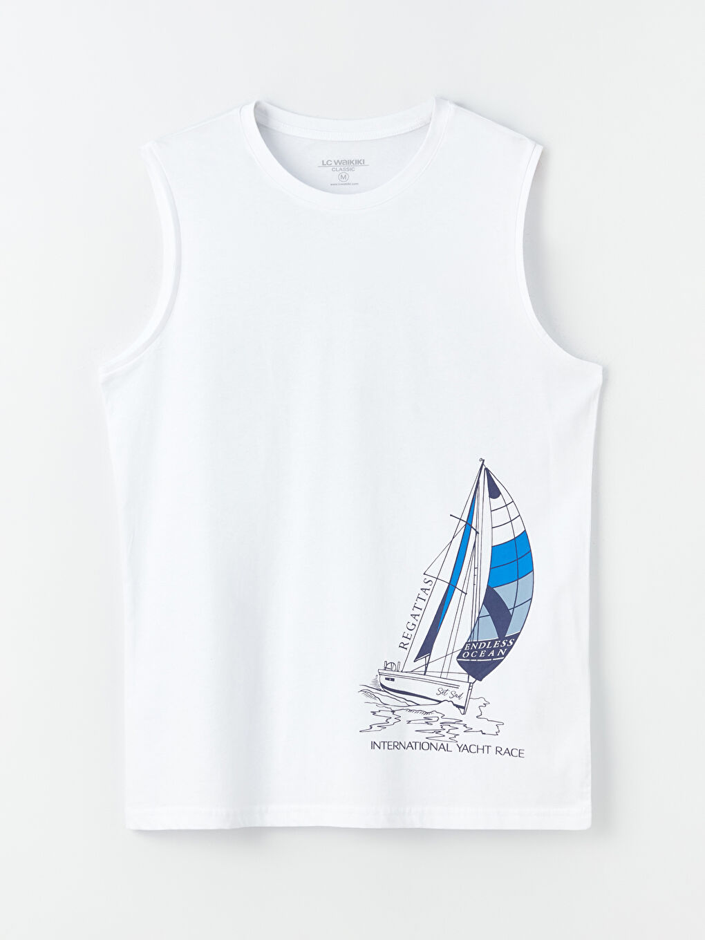 Beyaz Bisiklet Yaka Baskılı Penye Erkek Kolsuz Tişört-5