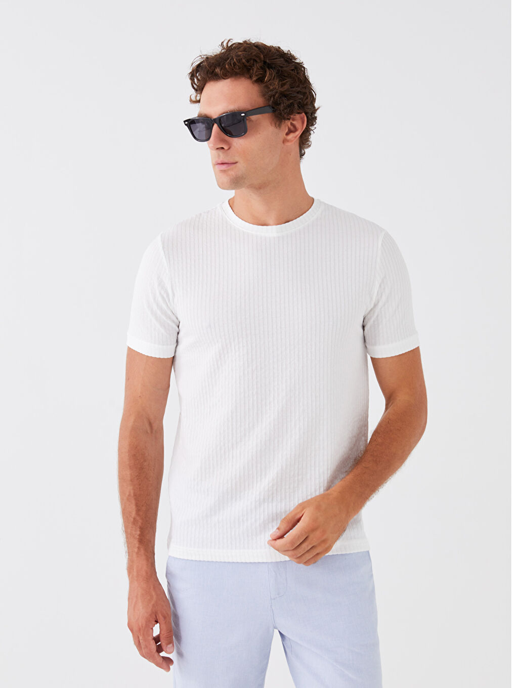 تي شيرت رجالي ياقة دائرية كم قصير مخطط جيرسي-1