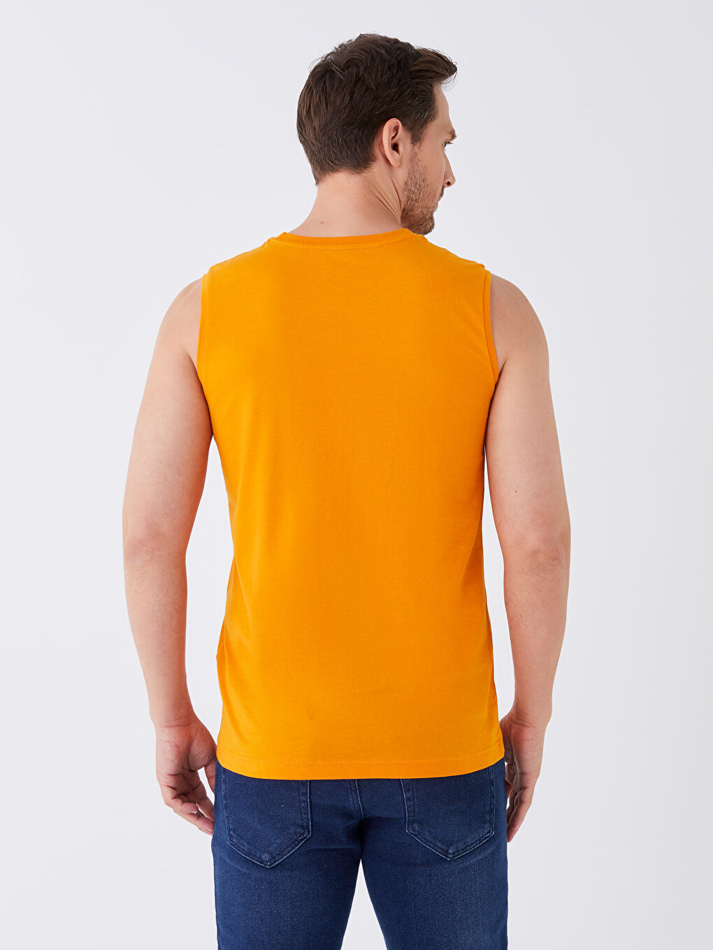 Turuncu Bisiklet Yaka Baskılı Erkek Kolsuz Tişört-4