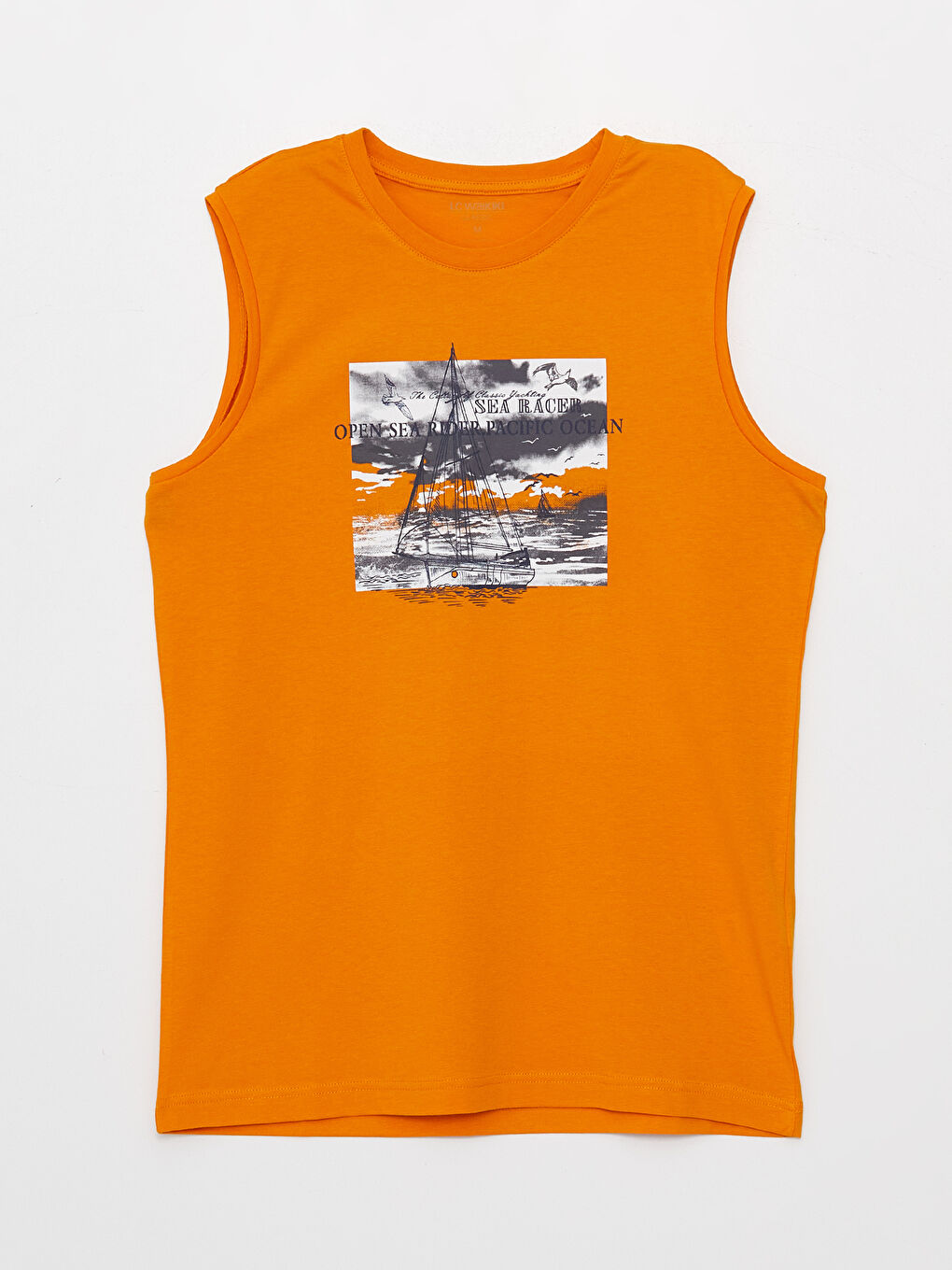 Turuncu Bisiklet Yaka Baskılı Erkek Kolsuz Tişört-5