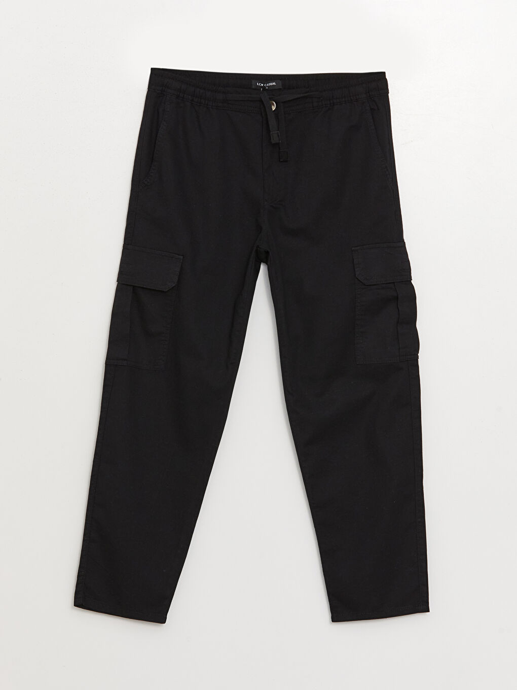 Siyah Standart Kalıp Keten Karışımlı Erkek Kargo Pantolon-5