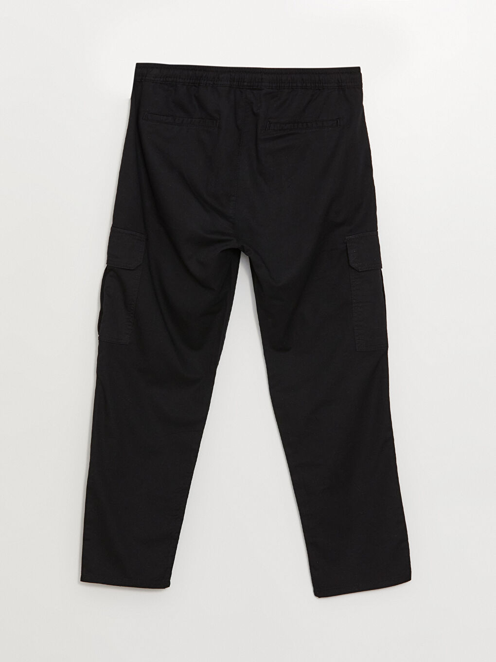 Siyah Standart Kalıp Keten Karışımlı Erkek Kargo Pantolon-6