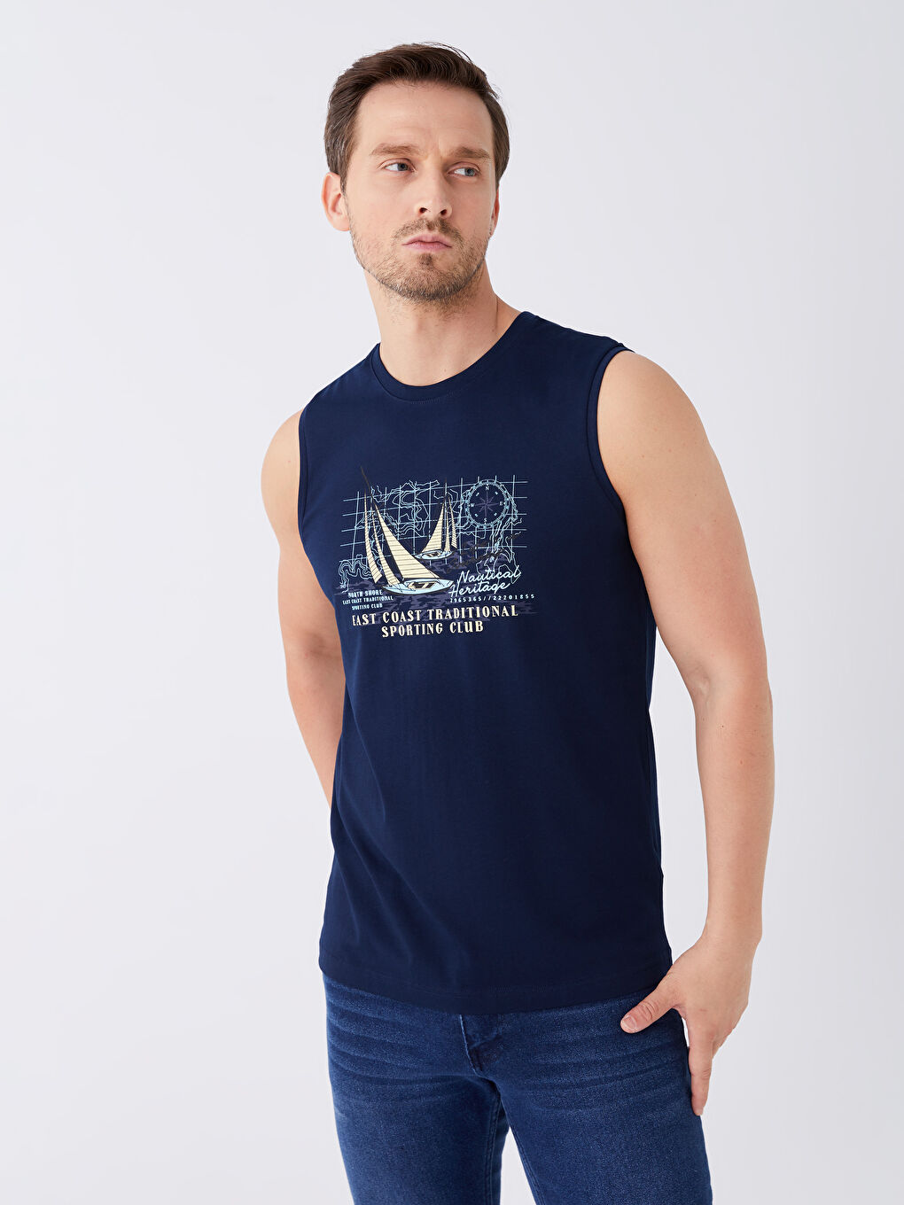 Crew Neck Printed Men's Sleeveless T-Shirt -S3KR35Z8-DWP