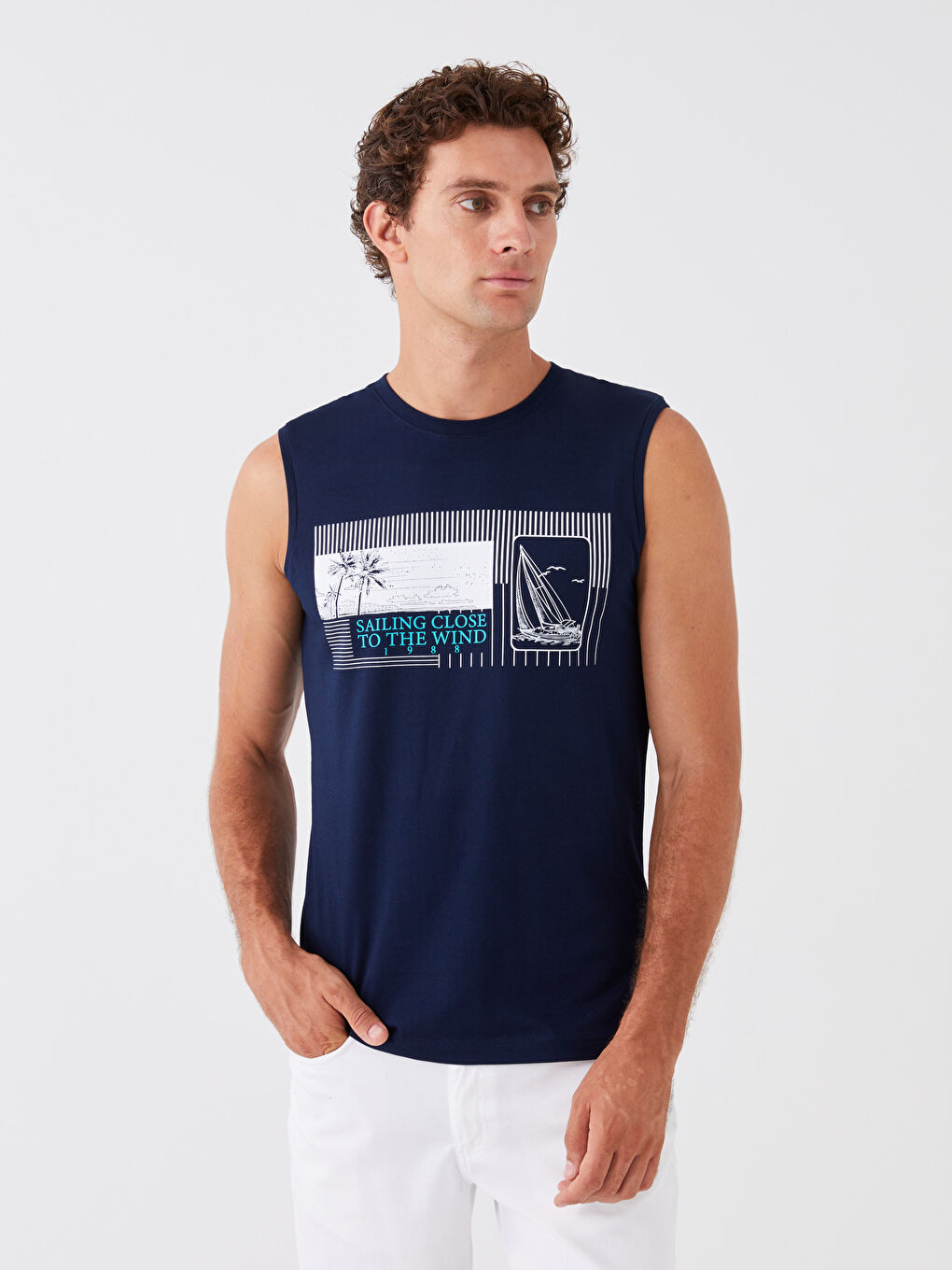 Crew Neck Printed Men's Sleeveless T-Shirt-1