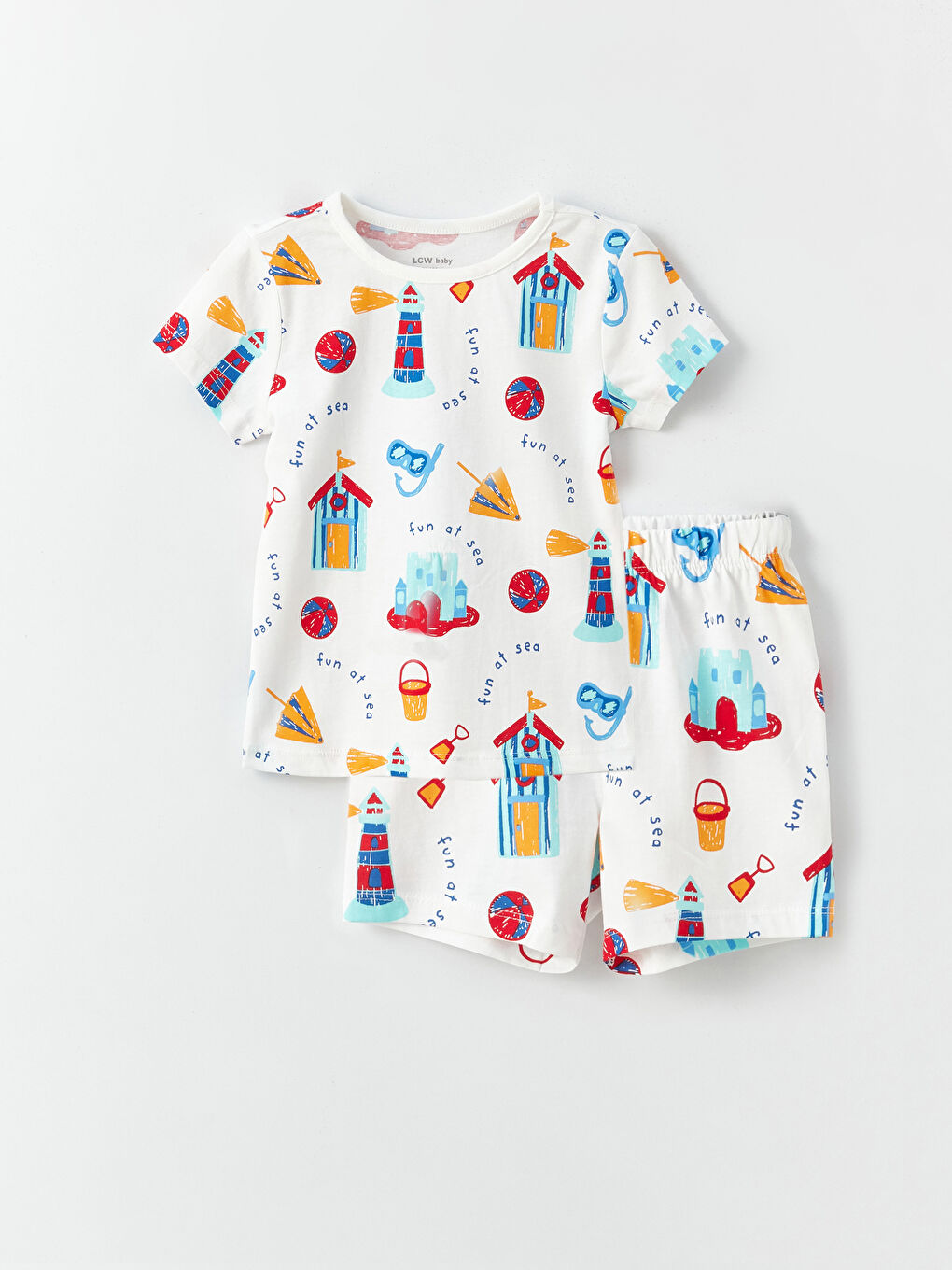 Ekru Baskılı Erkek Bebek Şortlu Pijama Takımı