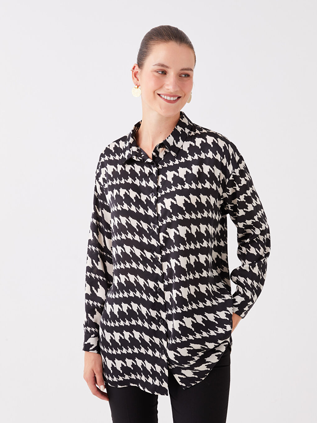Printed Long Sleeve Oversize Women's Shirt Tunic-1