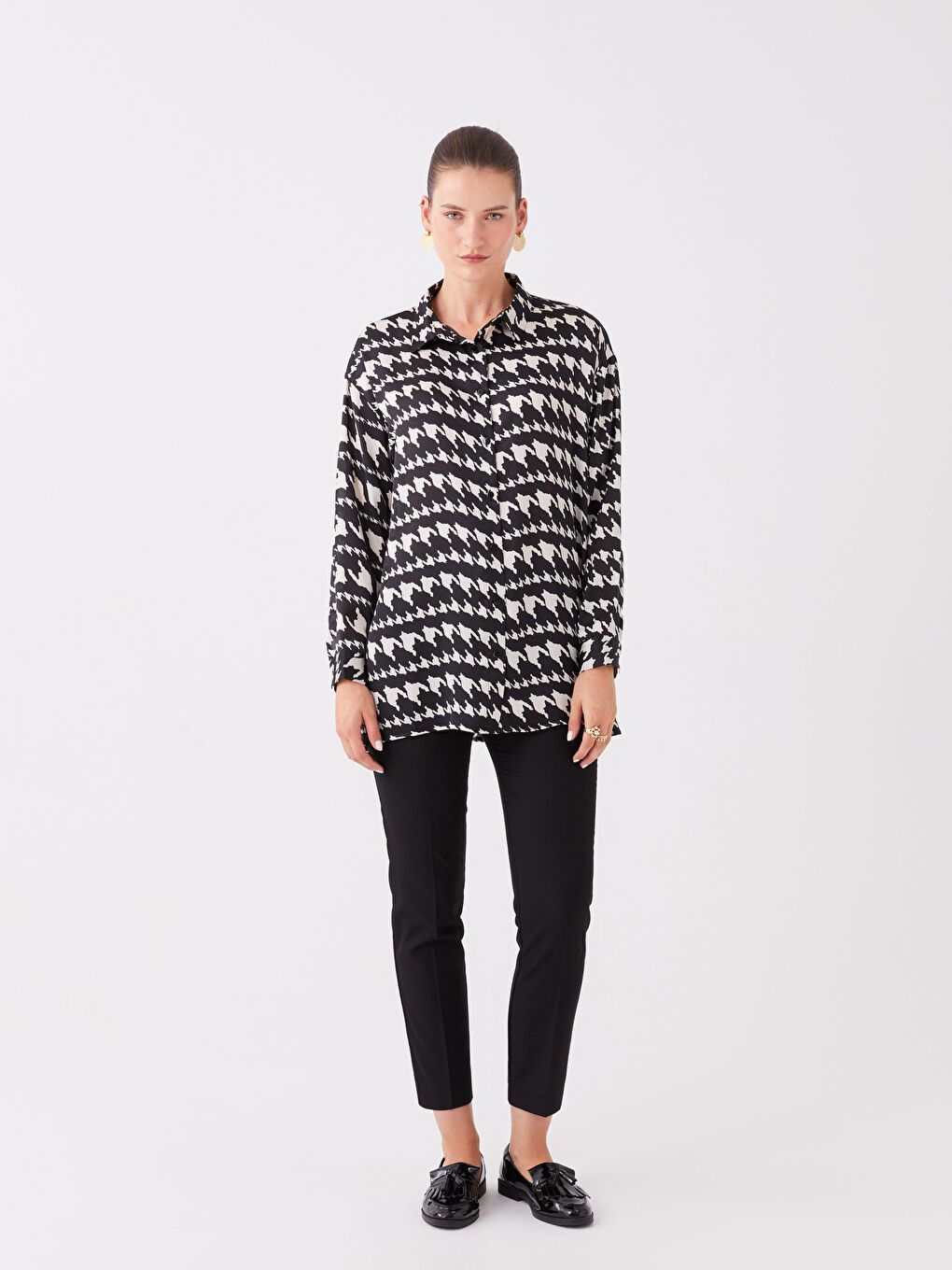 Printed Long Sleeve Oversize Women's Shirt Tunic-2