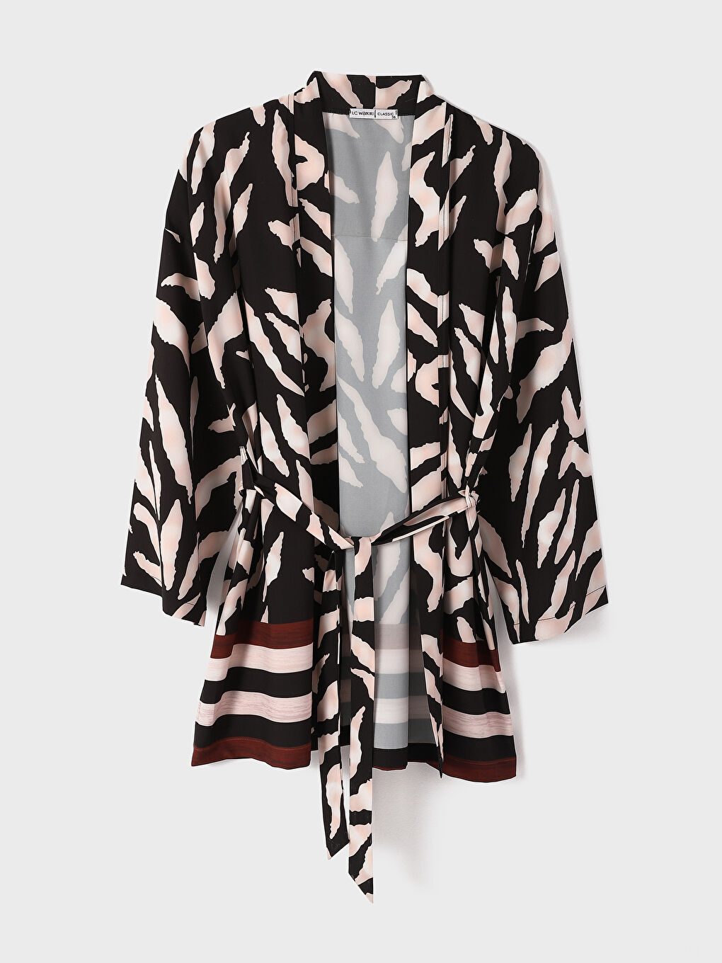 كيمونو نسائي بياقة شال منقوش بأكمام طويلة