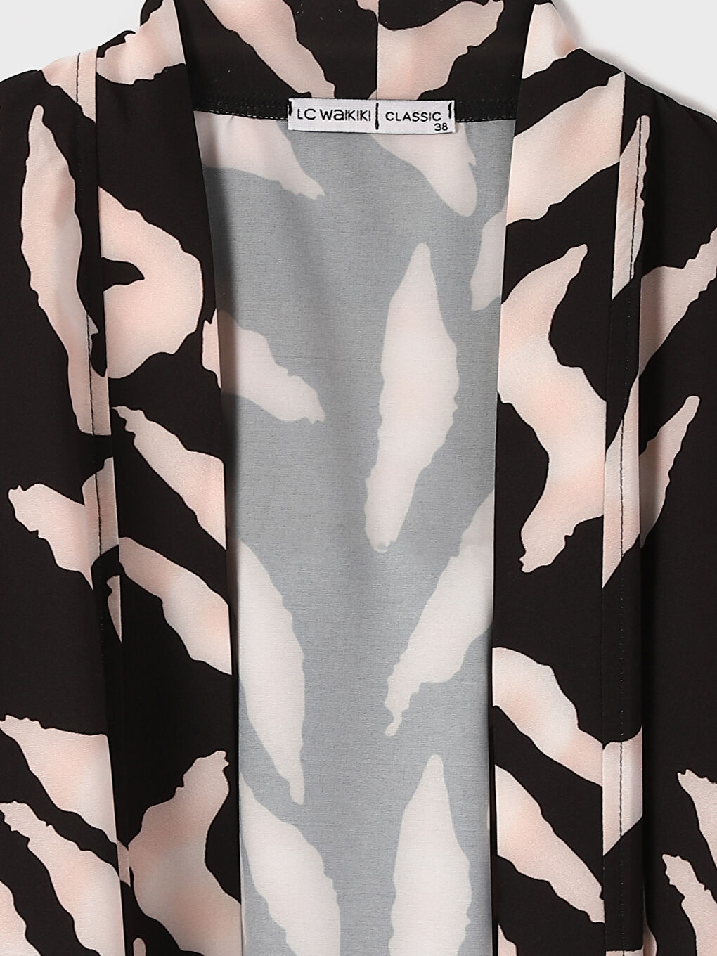 كيمونو نسائي بياقة شال منقوش بأكمام طويلة-2