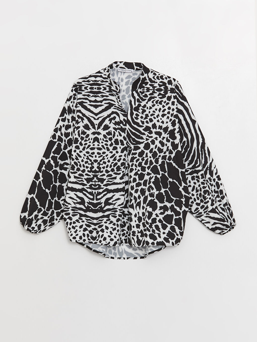 بلوزة نسائية واسعة كم طويل منقوشة بياقة بشق-5