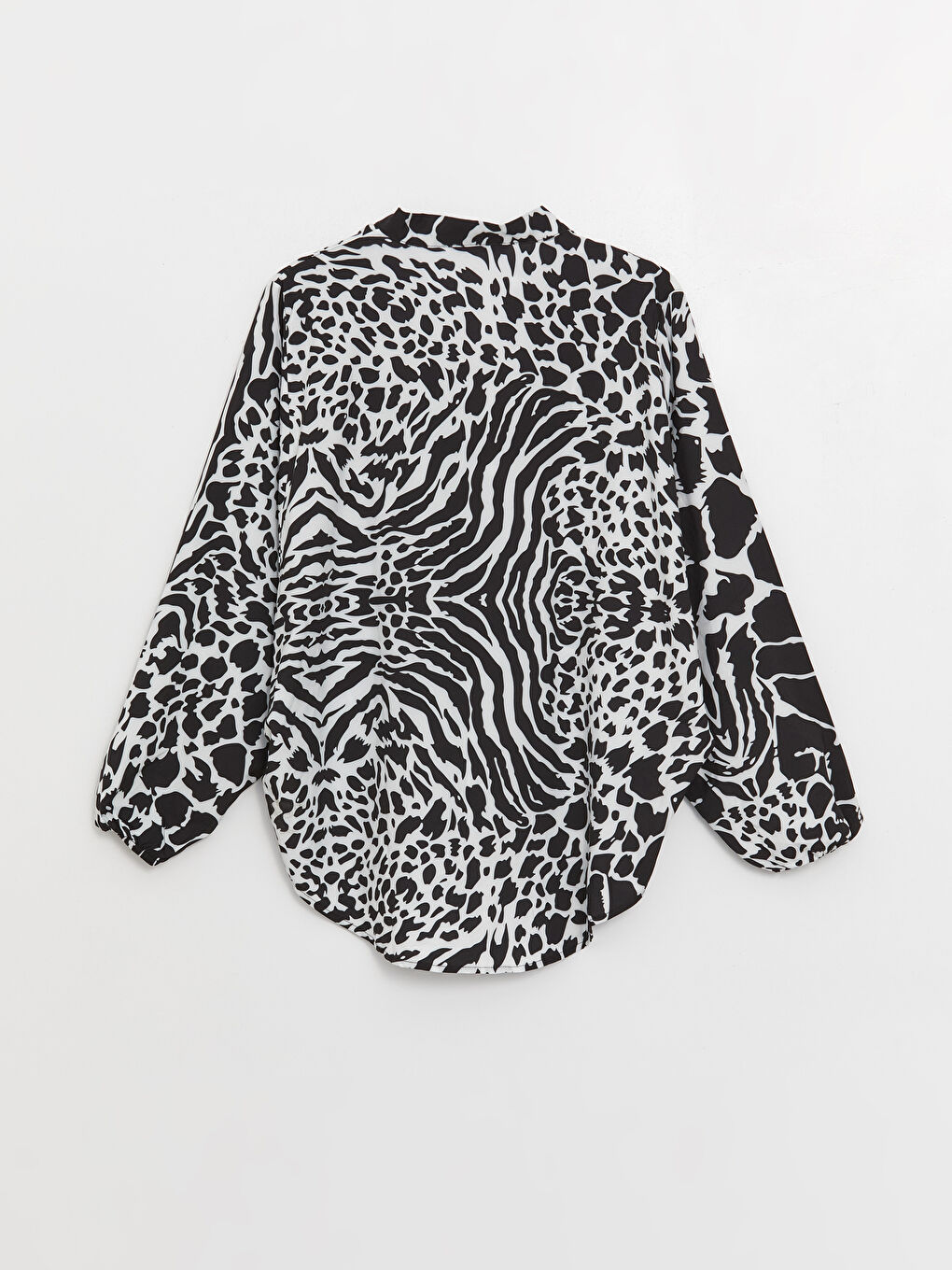 بلوزة نسائية واسعة كم طويل منقوشة بياقة بشق-6