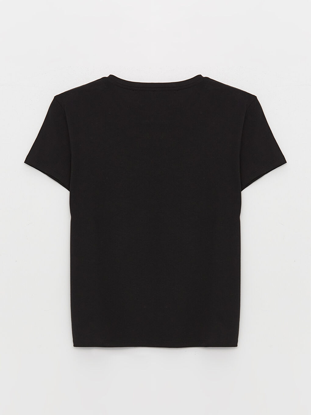 Siyah Bisiklet Yaka Baskılı Kısa Kollu Kadın Tişört-6