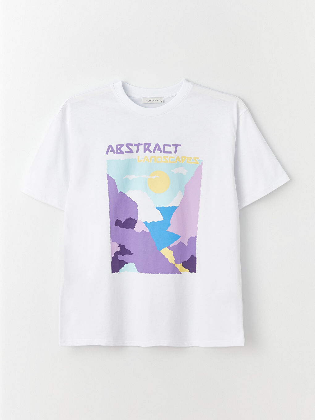 Beyaz Bisiklet Yaka Baskılı Kısa Kollu Oversize Kadın Tişört-5