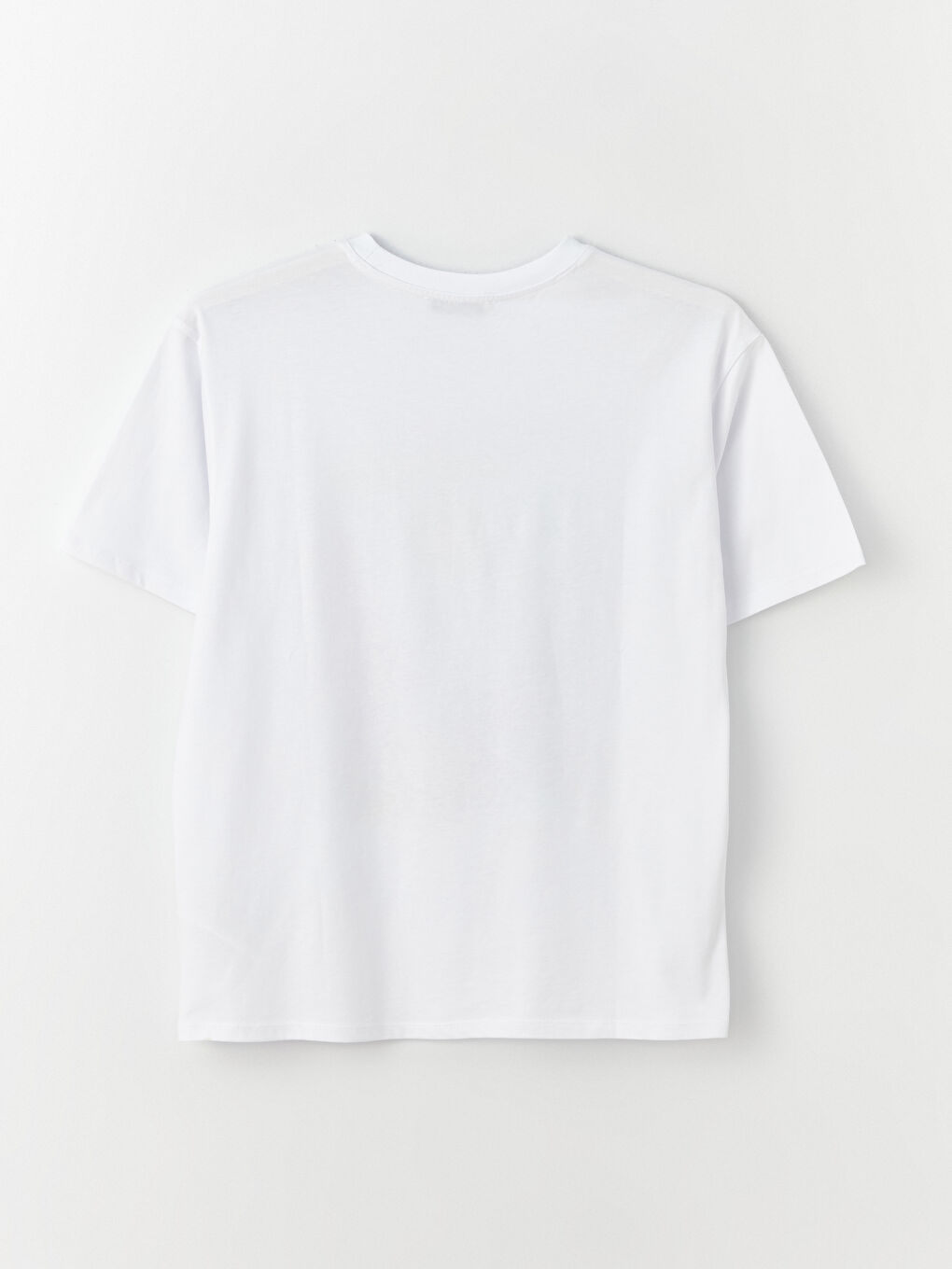 Beyaz Bisiklet Yaka Baskılı Kısa Kollu Oversize Kadın Tişört-6