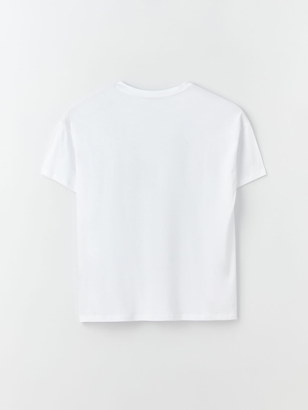 Beyaz Bisiklet Yaka Baskılı Kısa Kollu Kadın Tişört-6