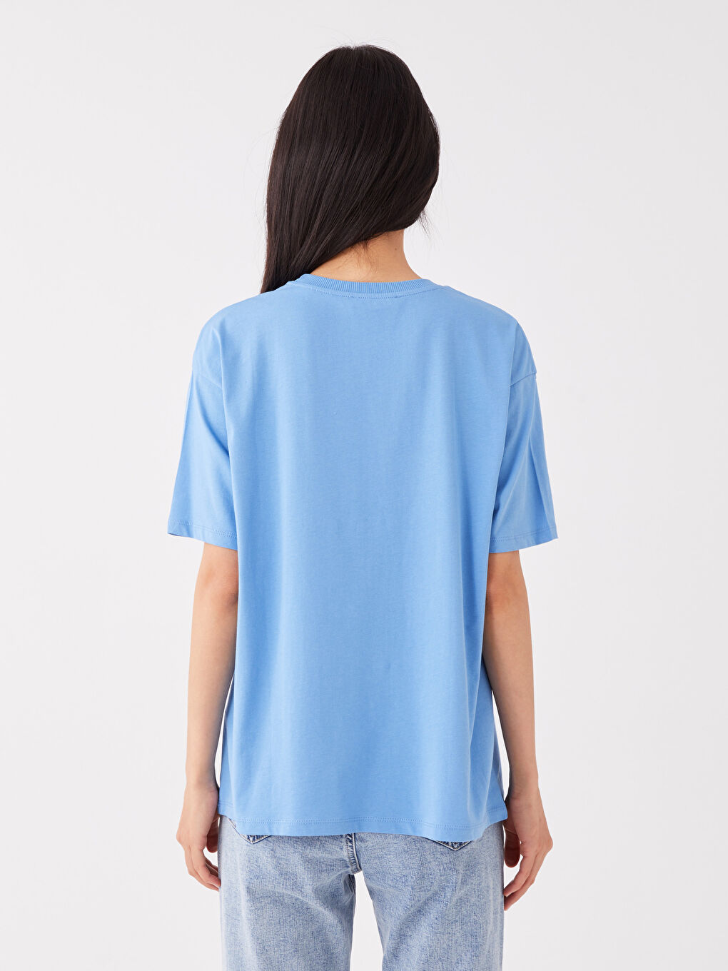 Mavi Bisiklet Yaka Baskılı Kısa Kollu Kadın Tişört-4