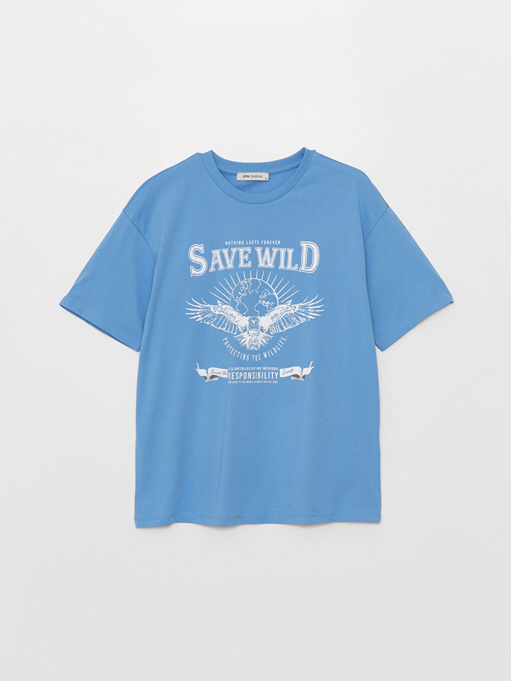 Mavi Bisiklet Yaka Baskılı Kısa Kollu Kadın Tişört-5